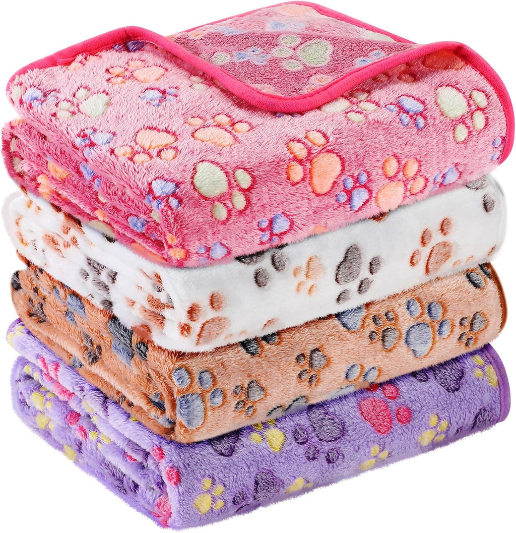 Tatuo 4 Pcs Fleece Dog Blankets for Puppy Cat, Mixed, 41 x 30 in, Paw