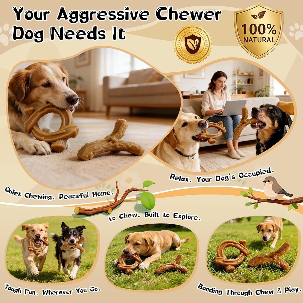 WOWBALA 2 Pack Dog Chew Toys for Aggressive Chewers,Indestructible Dog Toy for Medium Large Dogs, Chew Toys to Keep Dogs Busy,Super Chewer with Tough Nylon, Reduce Boredom & Anxiety