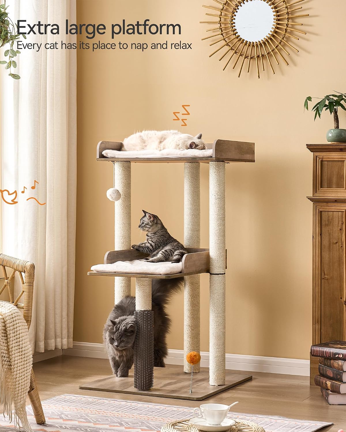 FourFurPets 43.7" Modern Cat Tree for Large Cats, Quick One‑Person Assembly