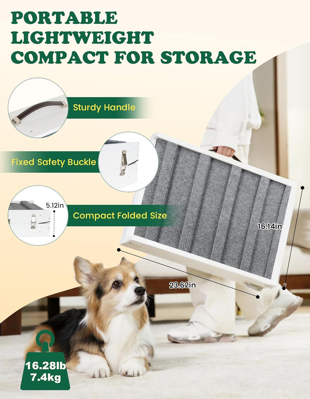 Dog Ramp for Small & Medium Dogs Foldable Pet Ramp for Bed (White)