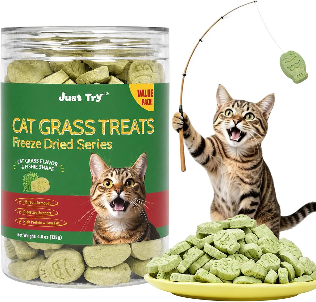Just Try Cat Grass Treat Freeze Dried Hairball Treats Chicken Flavor 4.8oz