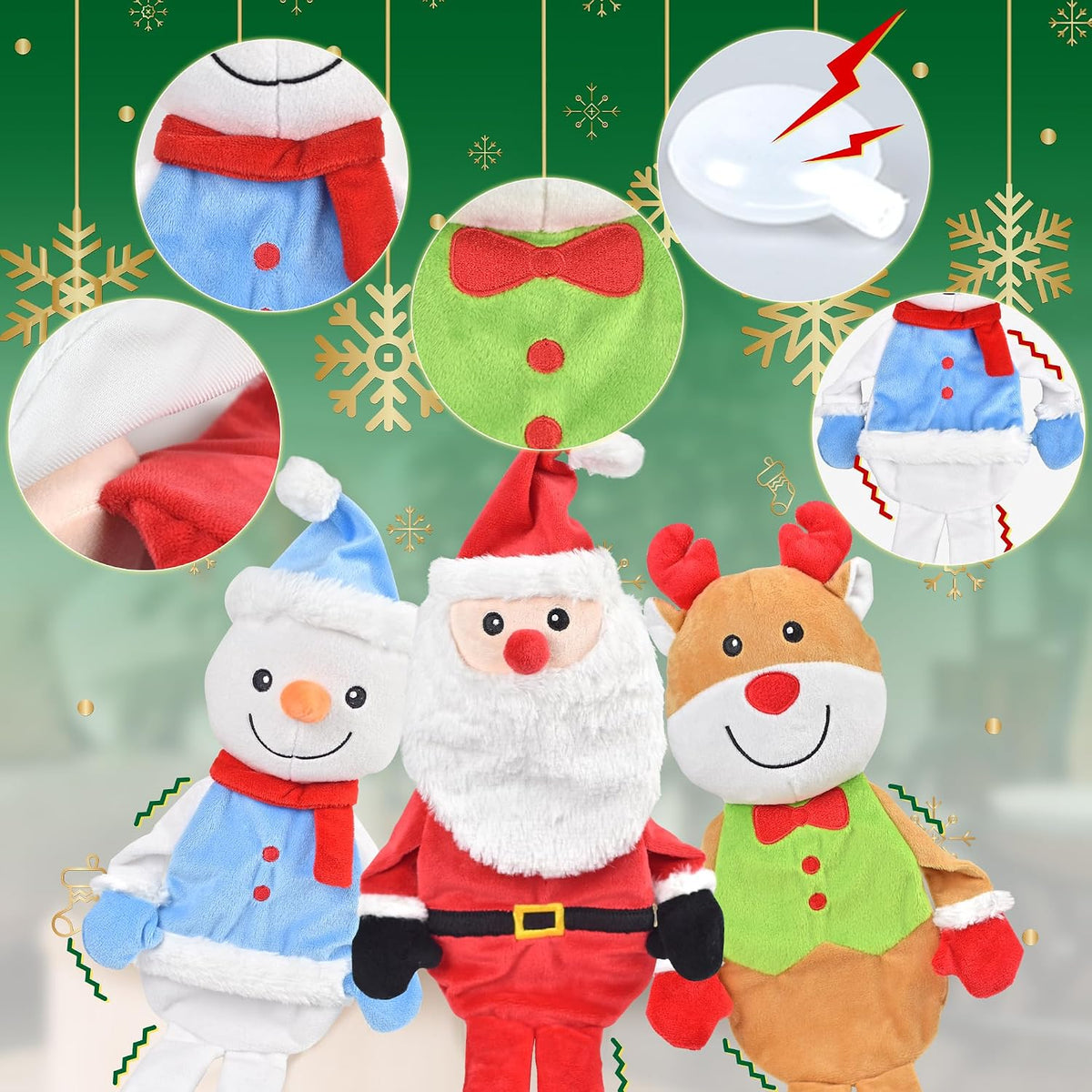 LECHONG 3-Pack Christmas Dog Toys, Tough Dog Squeaky Toys Plush Dog Chew Toys Bundle, Interactive Xmas Dog Toys for Puppy Small Medium Large Dogs