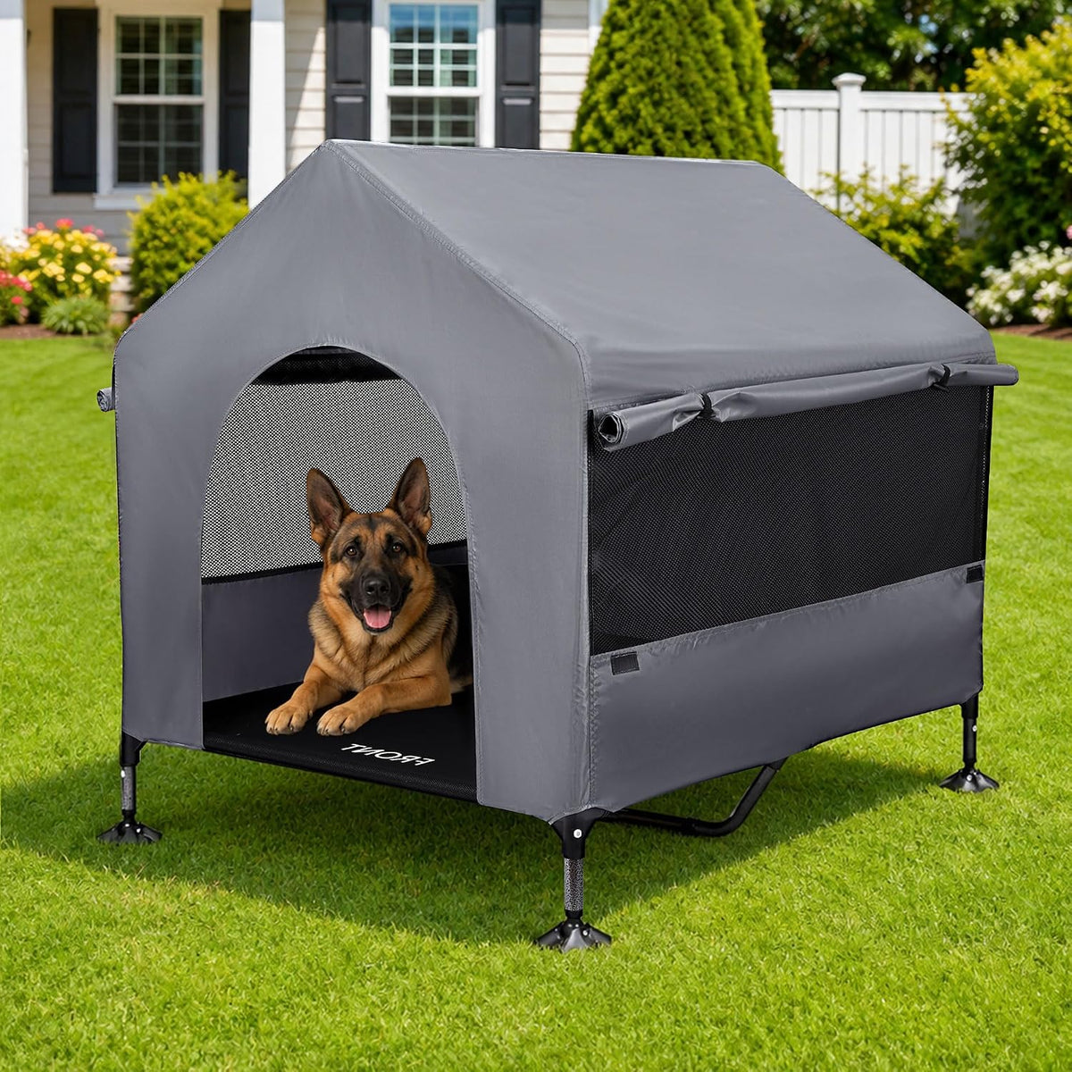 Summertrail 42" Large Dog House Outdoor Indoor Elevated Dog Cot Tent Shade