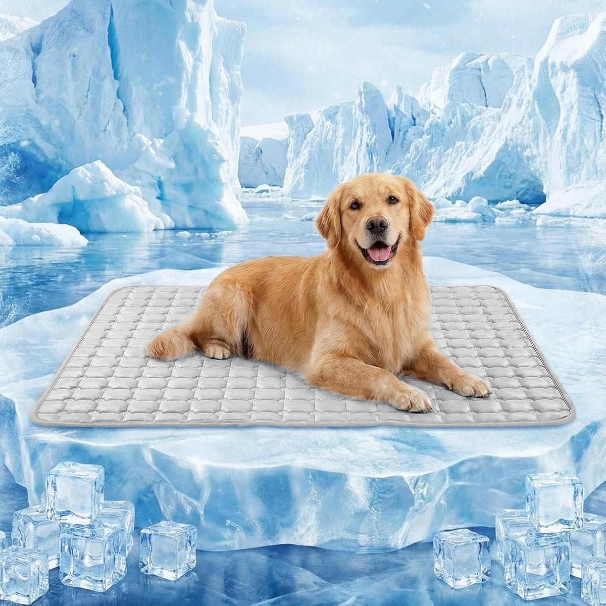 FunFurry Cooling Mat for Dogs，36"X27" Extra Large Pet Pad，Q-Max>0.5 Rapid Cooling Dense Weave Fabric，Washable Kennel Mat with Non-Slip Bottom (Light Grey, L)
