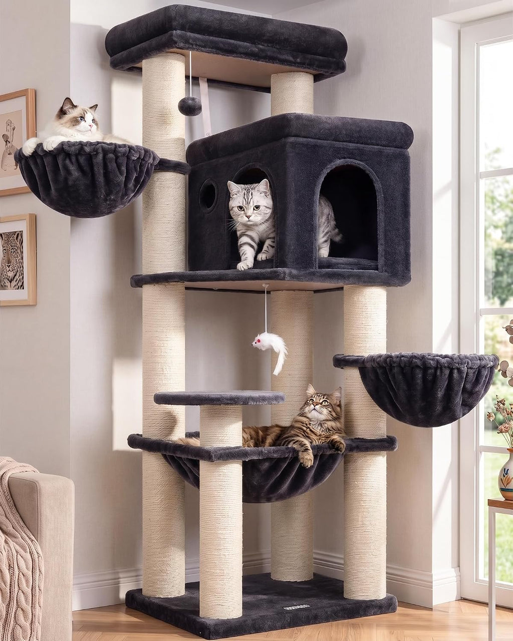 Globlazer Cat Tree Tower with 12 Extra-Thick Full-Sisal Scratching Posts