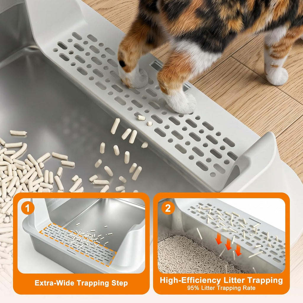 AIPERRO Stainless Steel Litter Box with Lid, XL High Sided for Large Cats