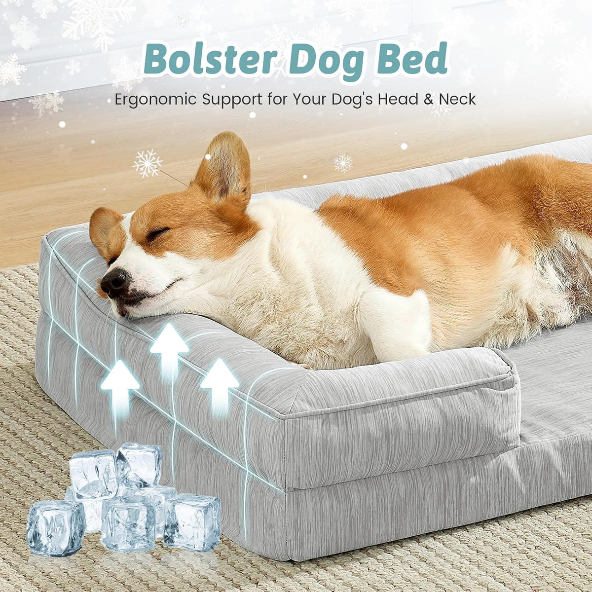 COZY KISS Cooling Orthopedic Extra Large Dog Bed, XL 44x32 inch, Grey