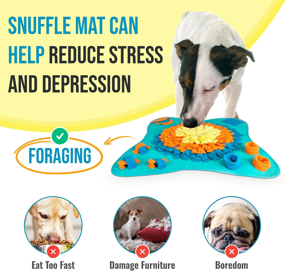 30" Dog Snuffle Mat - Interactive Dog Puzzle Toys for Enrichment - Large Slow Feeder Foraging Mat for Brain Games & Nosework Training - Washable Pet Sniff Mat with Easy to Carry Handle