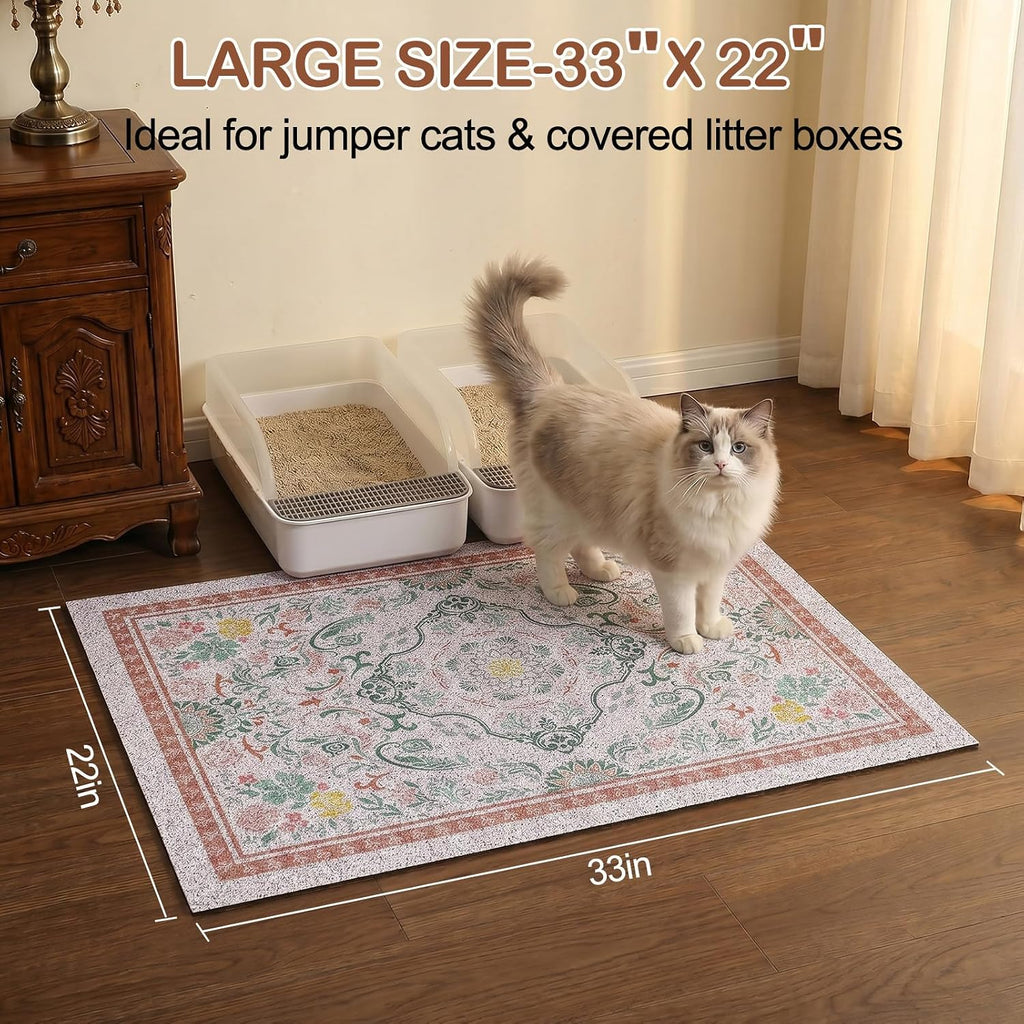 Glittme Cat Litter Mat, 33"x22" Non-Slip Washable Trapping Mat for Cats | Litter Trapping Mat With Thick PVC Coil To Catch Scatter, Soft On Paws And Waterproof Bottom To Protect Floors