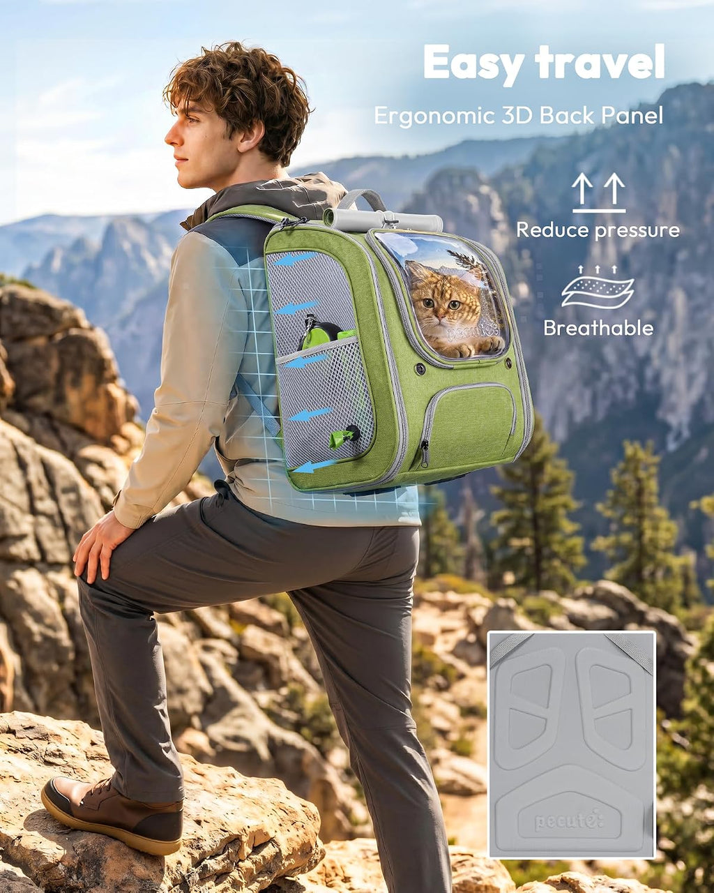 Pecute Cat Backpack Carrier,Large Space Cat Bubble Backpack,Light Green