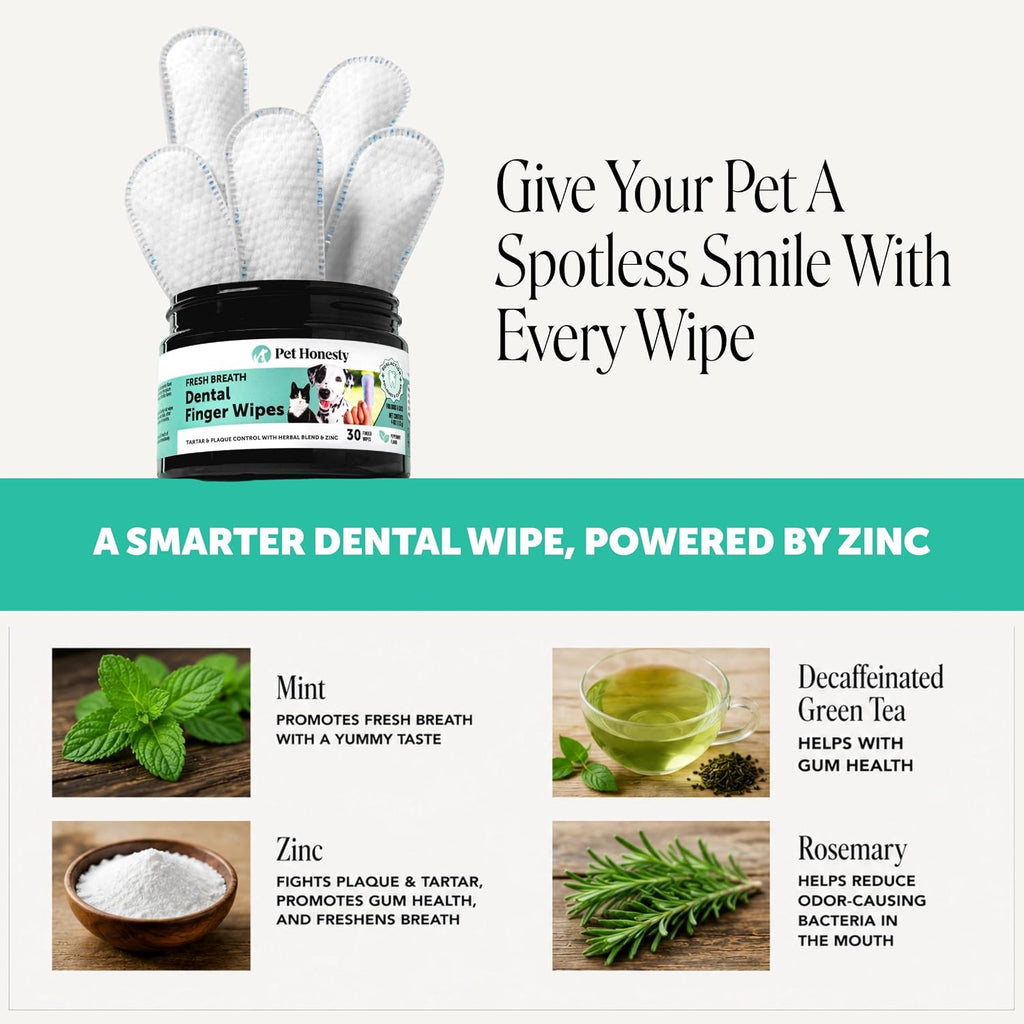 Pet Honesty Vet Recommended Cat & Dog Dental Wipes with Zinc, 30 ct
