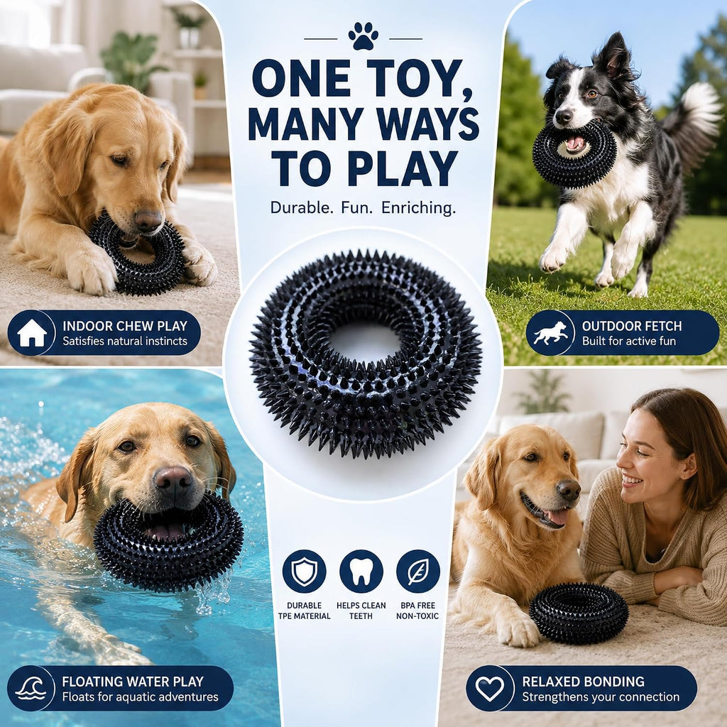 Squeaky Dog Toys for Aggressive Chewers, Floating Donut Ring for Large Dogs