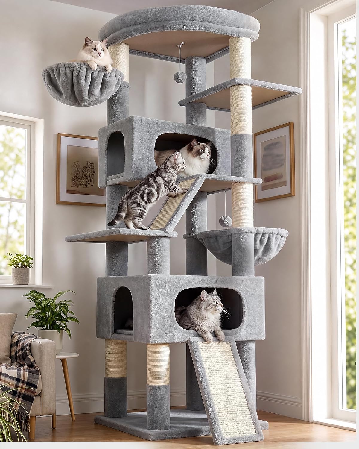 Globlazer Maine Coon Cat Tree for Indoor Large Adult Cats, S80H, Light Grey