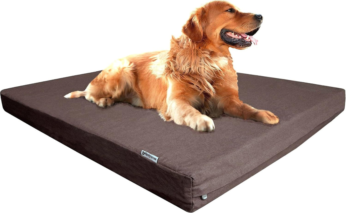 Dogbed4less Luxury Extra Large Orthopedic Memory Foam Dog Bed for Large Dogs with Durable Waterproof Internal Case, Removable Washable Denim Cover and Extra Bonus Pet Bed Cover, XL 40X35X4, Brown