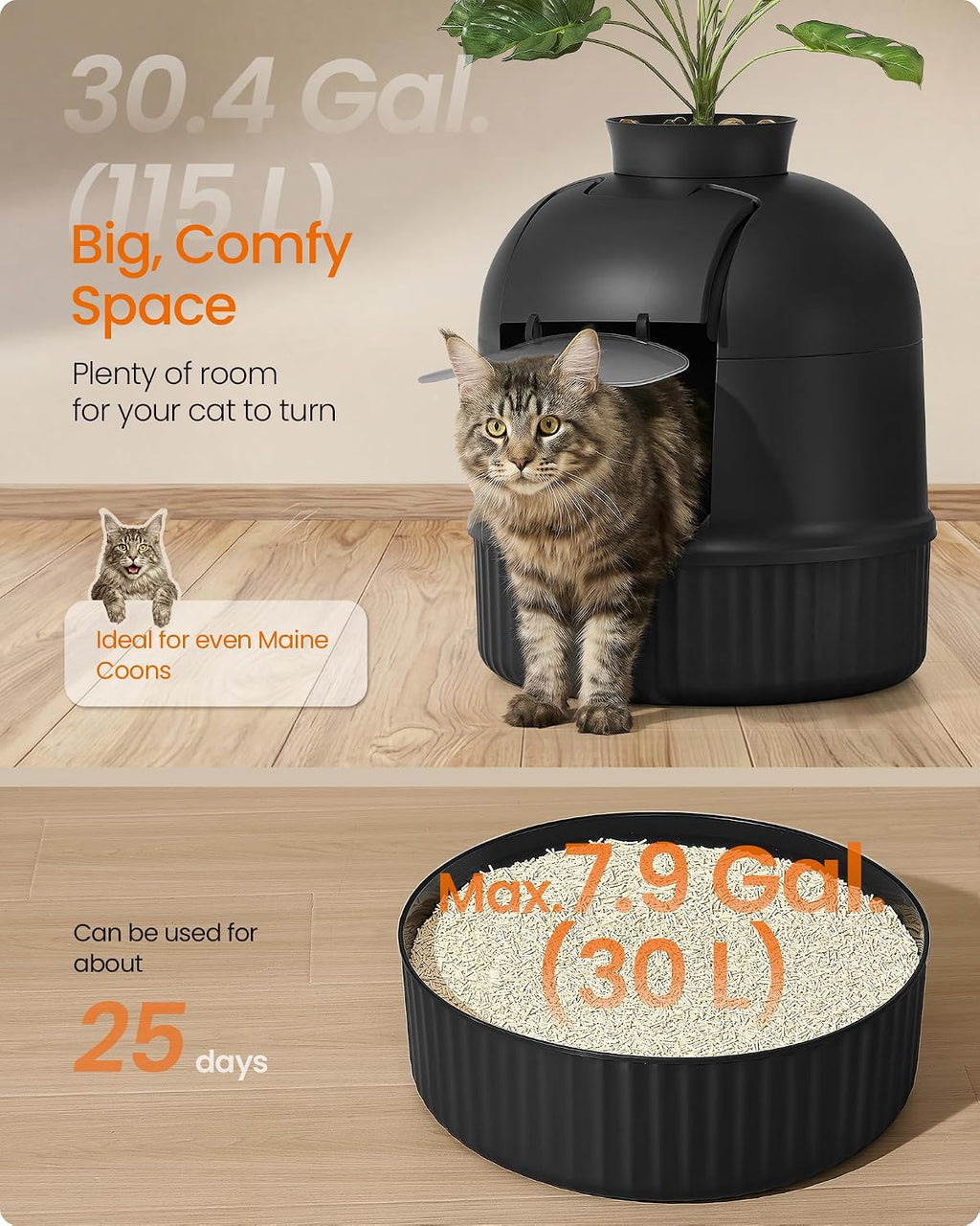 FEANDREA Plant Cat Litter Box Enclosure with Artificial Plant,19.3" L Inch