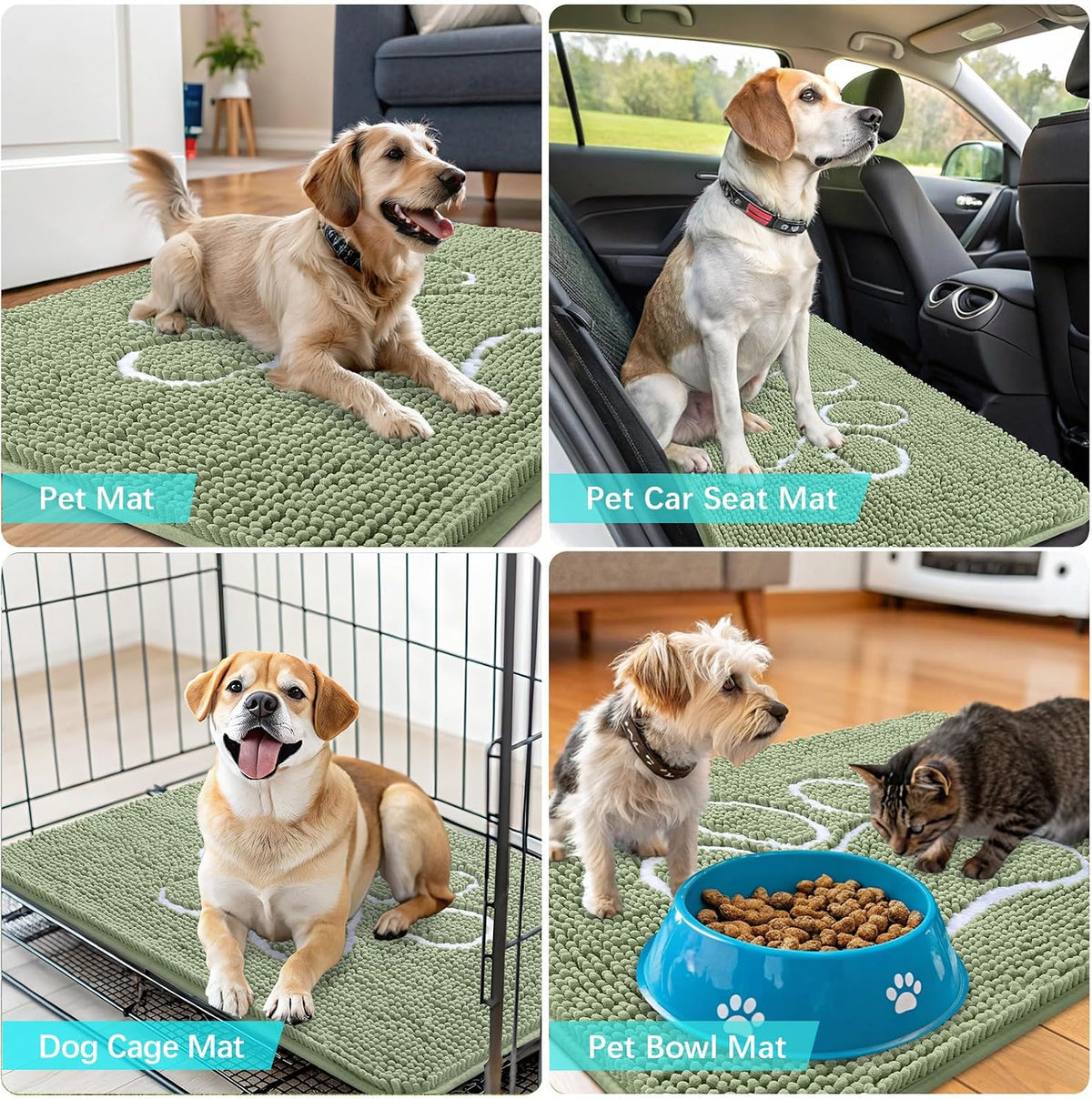 OLANLY Dog Door Mat for Muddy Paws 44x24, Paw Print Design Chenille Mud Mat