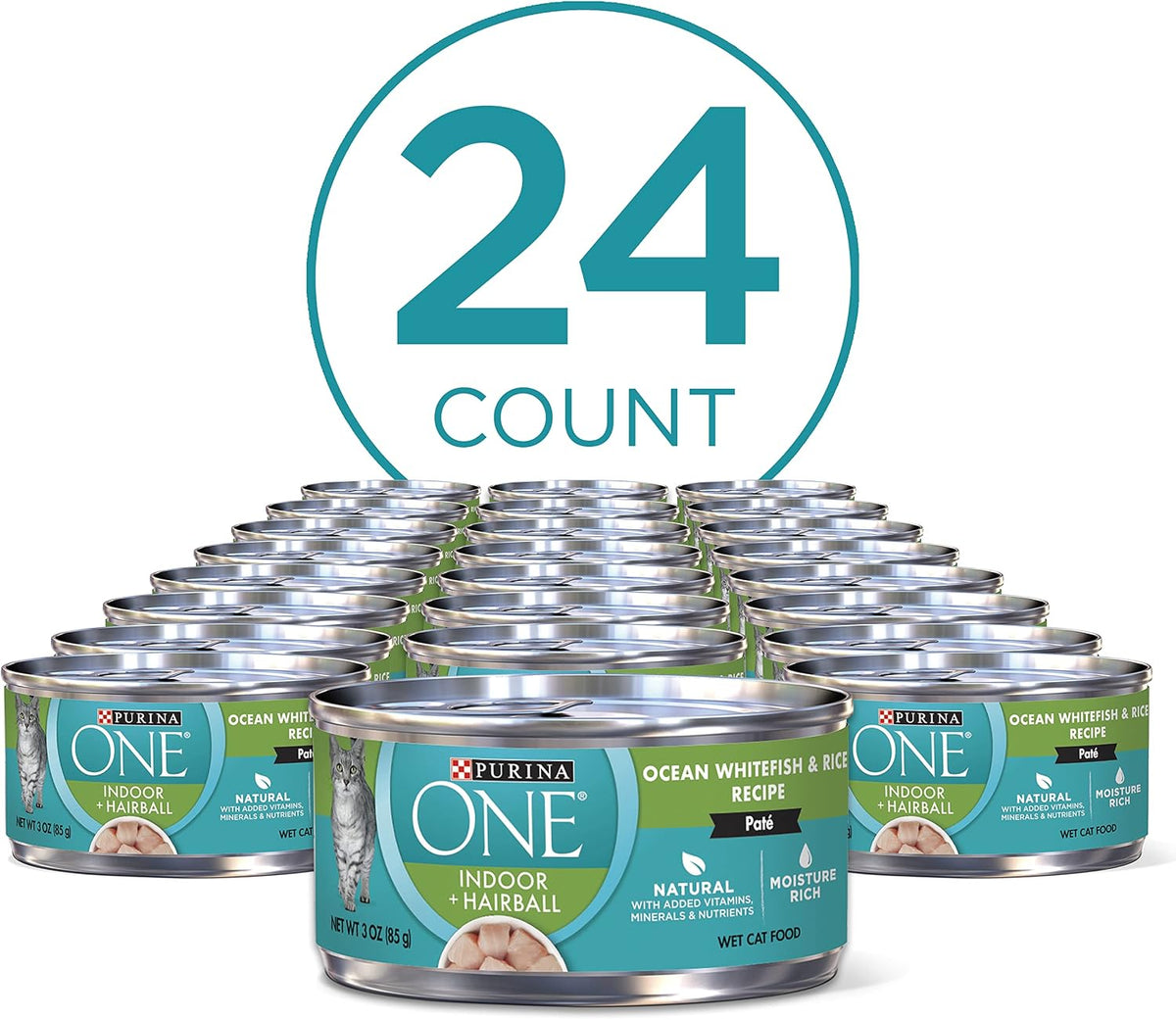 Purina ONE Indoor High Protein Pate Wet Cat Food, (24) 3 oz Cans