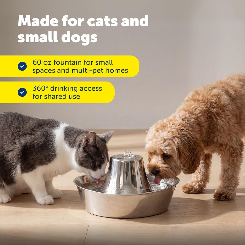 Seaside Stainless Cat & Dog Fountain with 4-Pack of Carbon Filters