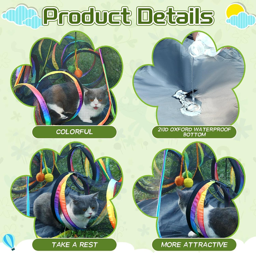 CypherX Outdoor Rainbow Cat Enclosure, 5 in 1 Portable Cat Tents for Outside Cage Free Outside Pet Enclosure Cat Tunnel Outdoor Playground for Indoor Cats and Small Animals