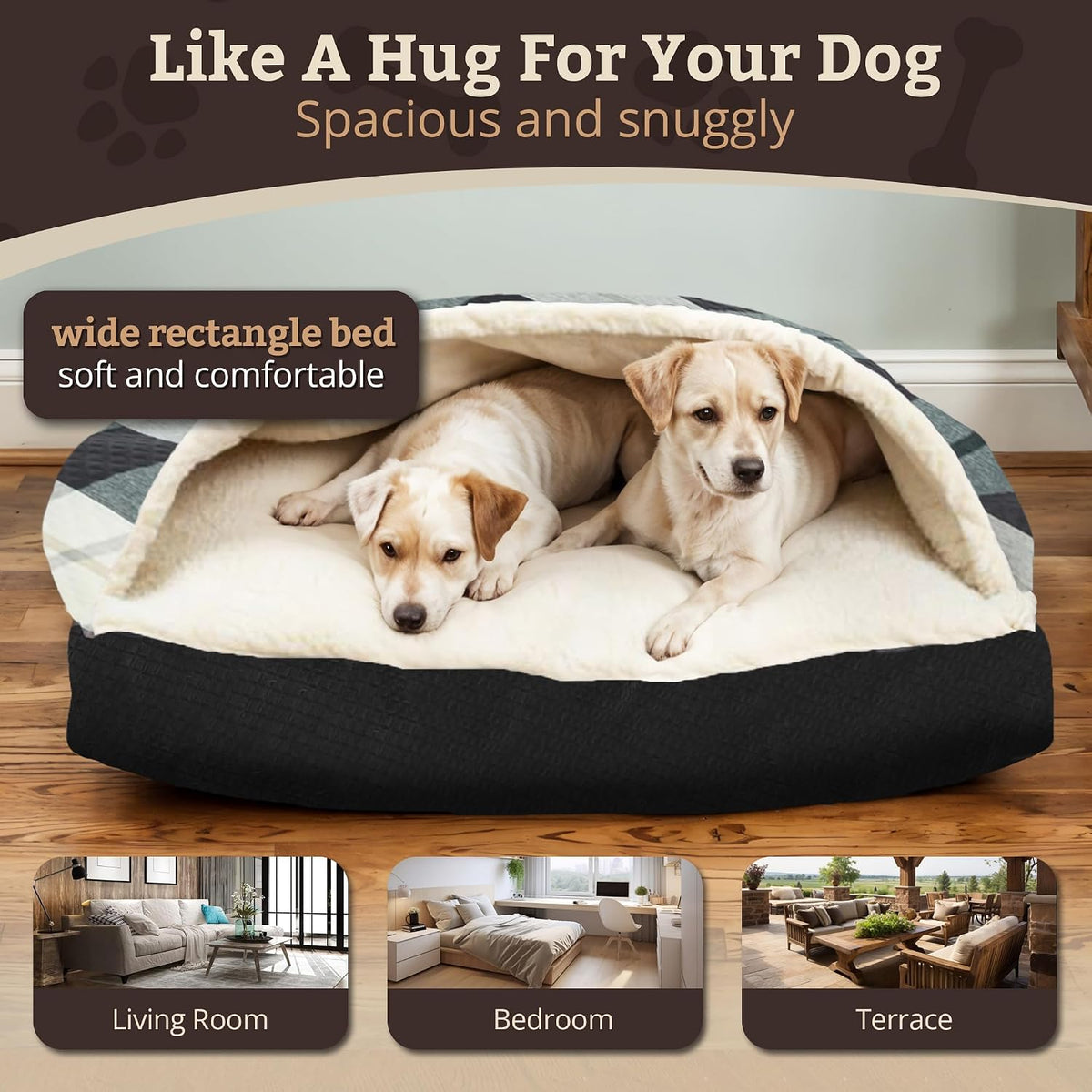 Snoozer Rectangle Cozy Cave Dog Bed, Hooded Dog Bed, Barkley B Diamond (XL)
