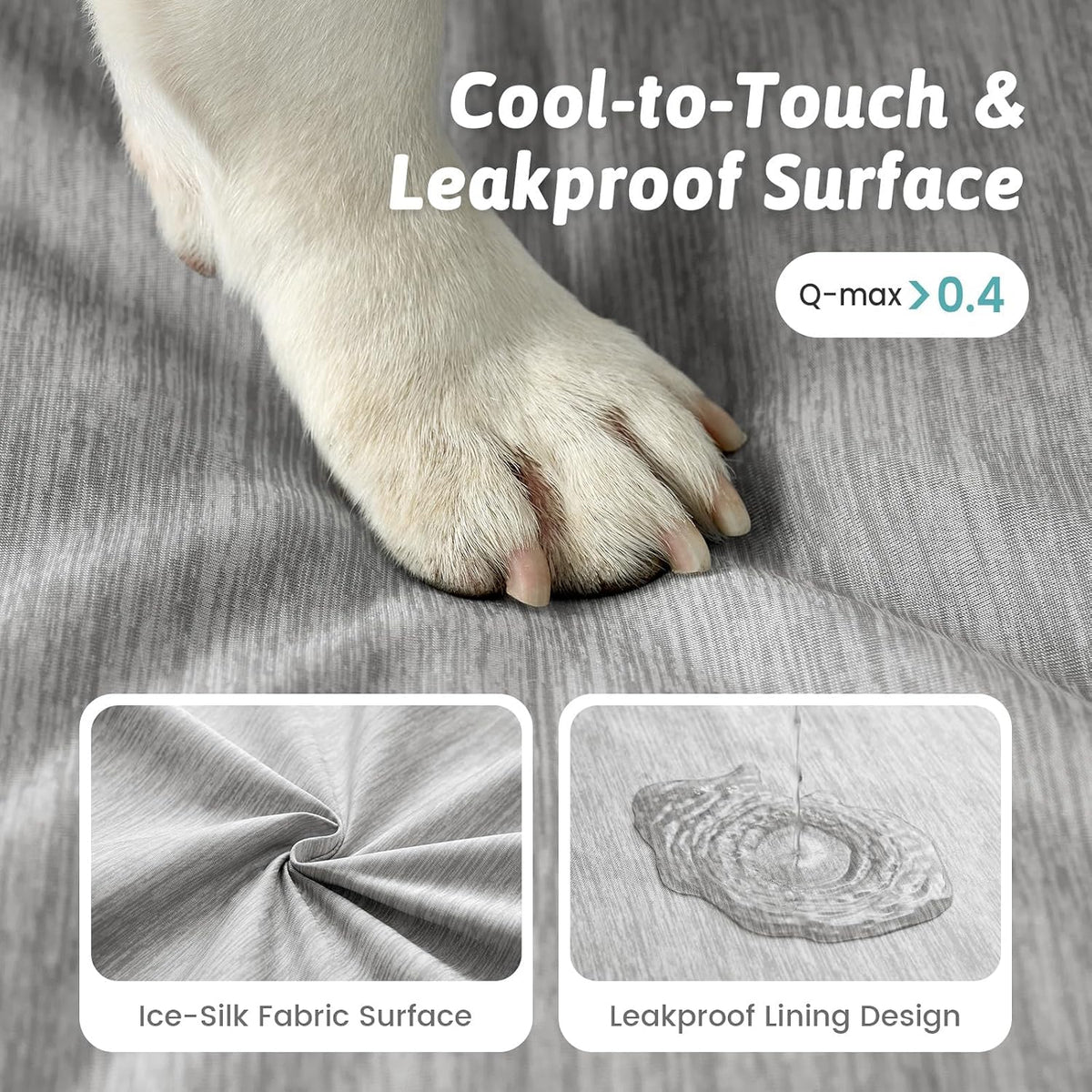 COZY KISS Cooling Orthopedic Extra Large Dog Bed, XL 44x32 inch, Grey