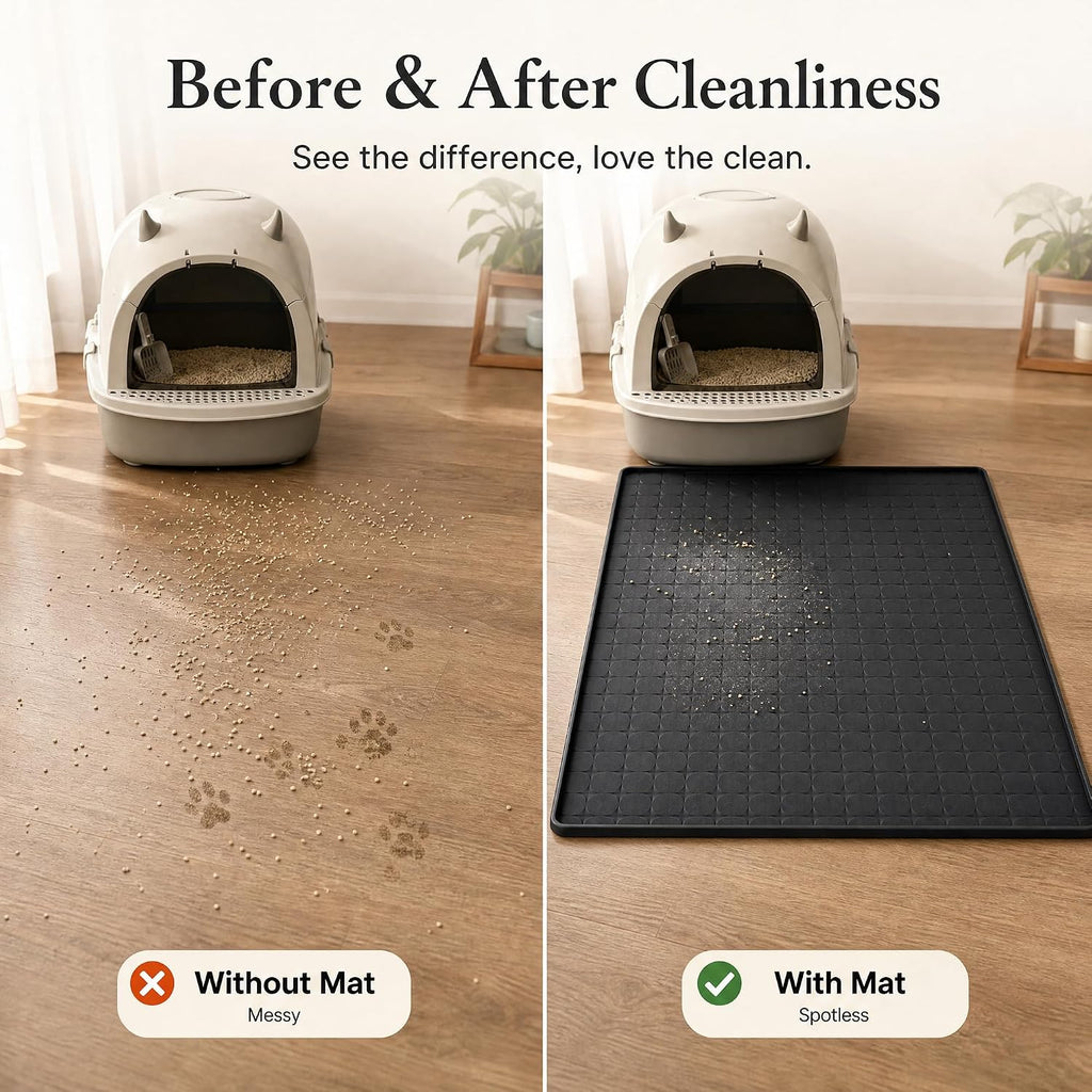 Silicone Cat Litter Mat,Large Waterproof,33.9 x 21.9 in,Black