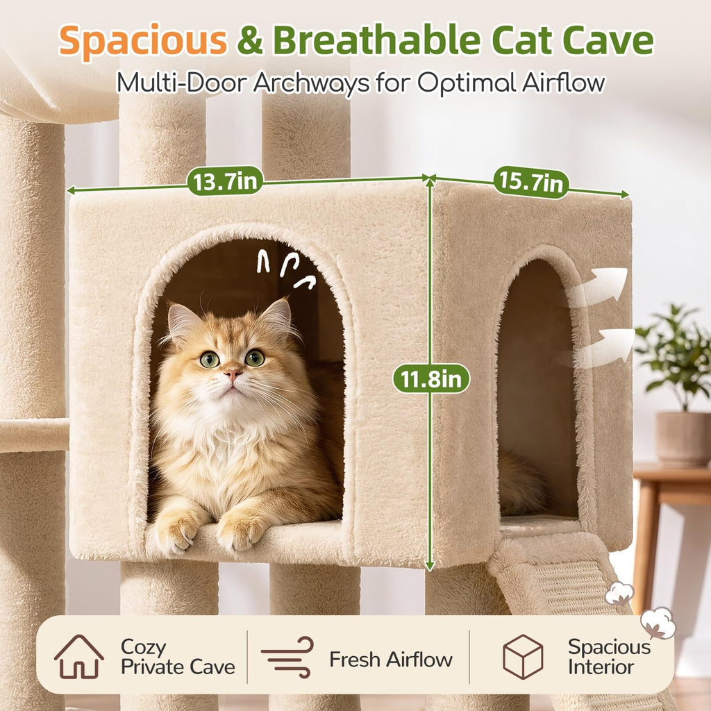 Globlazer Heavy Duty Cat Tree Tower for Large Indoor Cats, F52J, Beige