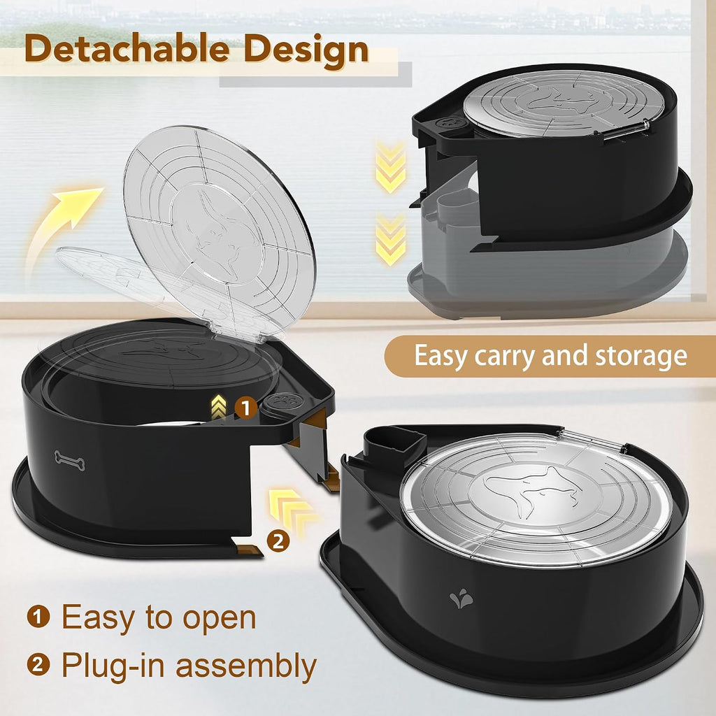 Newget 304 Stainless Steel Dog Bowl Set with Lids, 24oz Foldable Pet Dishes | Dual Food & Water Pet Bowl, Anti-Skid, Keeps Food Fresh, Easy to Install, for Small - Large Dogs/Cats - Indoor & Outdoor Use