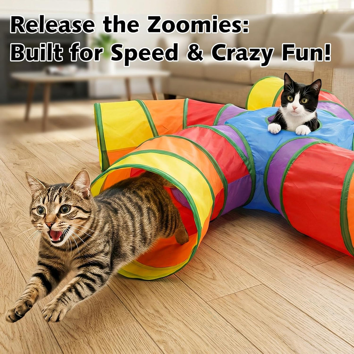 Joytale Cat Tunnel for Multiple Cats, 5-Way Indoor Tube Toy to Chase & Hide