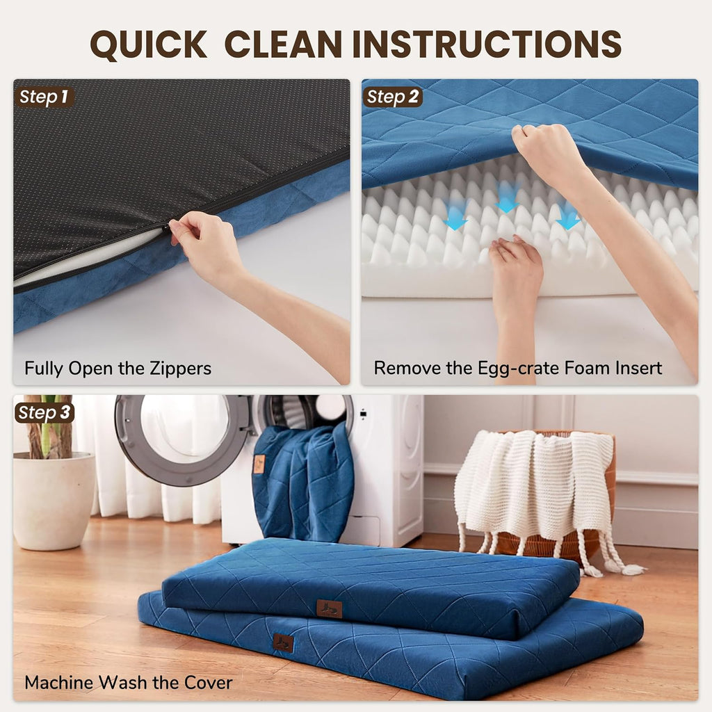 Orthopedic Dog Beds for Large Medium Dogs, Washable Pet Bed Mat with Removable Cover, Waterproof Egg Crate Foam Puppy Bed Anti Slip, 36" x 27", NOT for Chewers