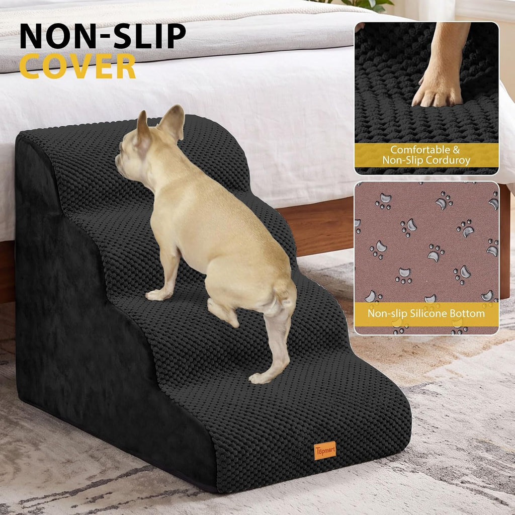 4-Step Dog Stairs for Small Dogs, Non-Slip Foam Pet Steps for High Beds