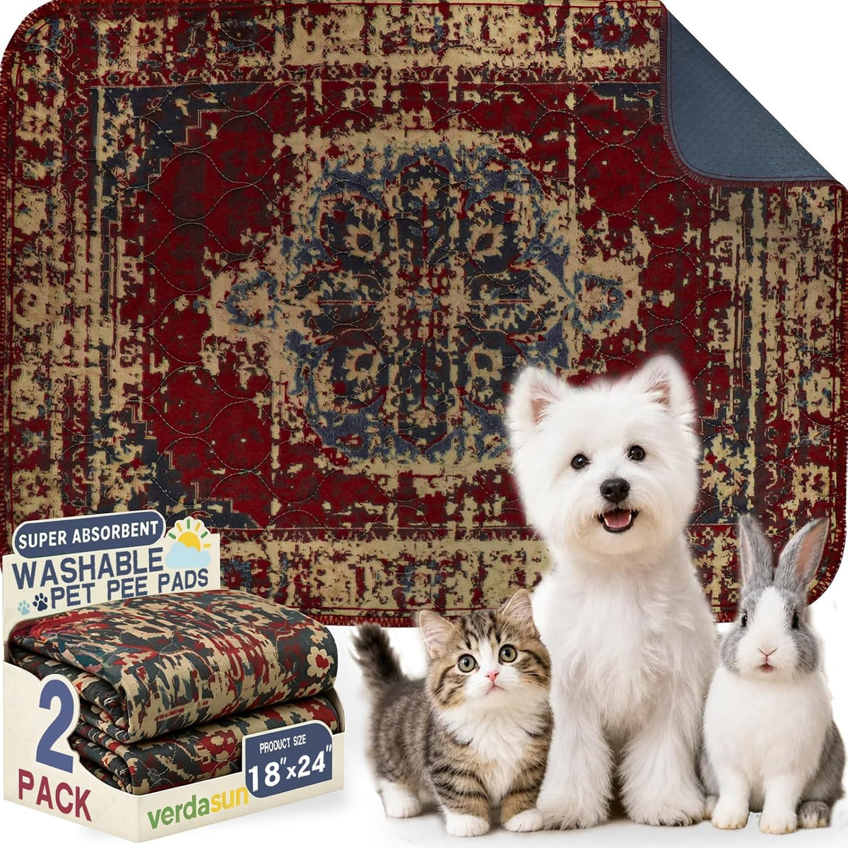 Washable Pee Pads for Dogs 18"x24" 2 Pack Reusable Puppy Potty Pad