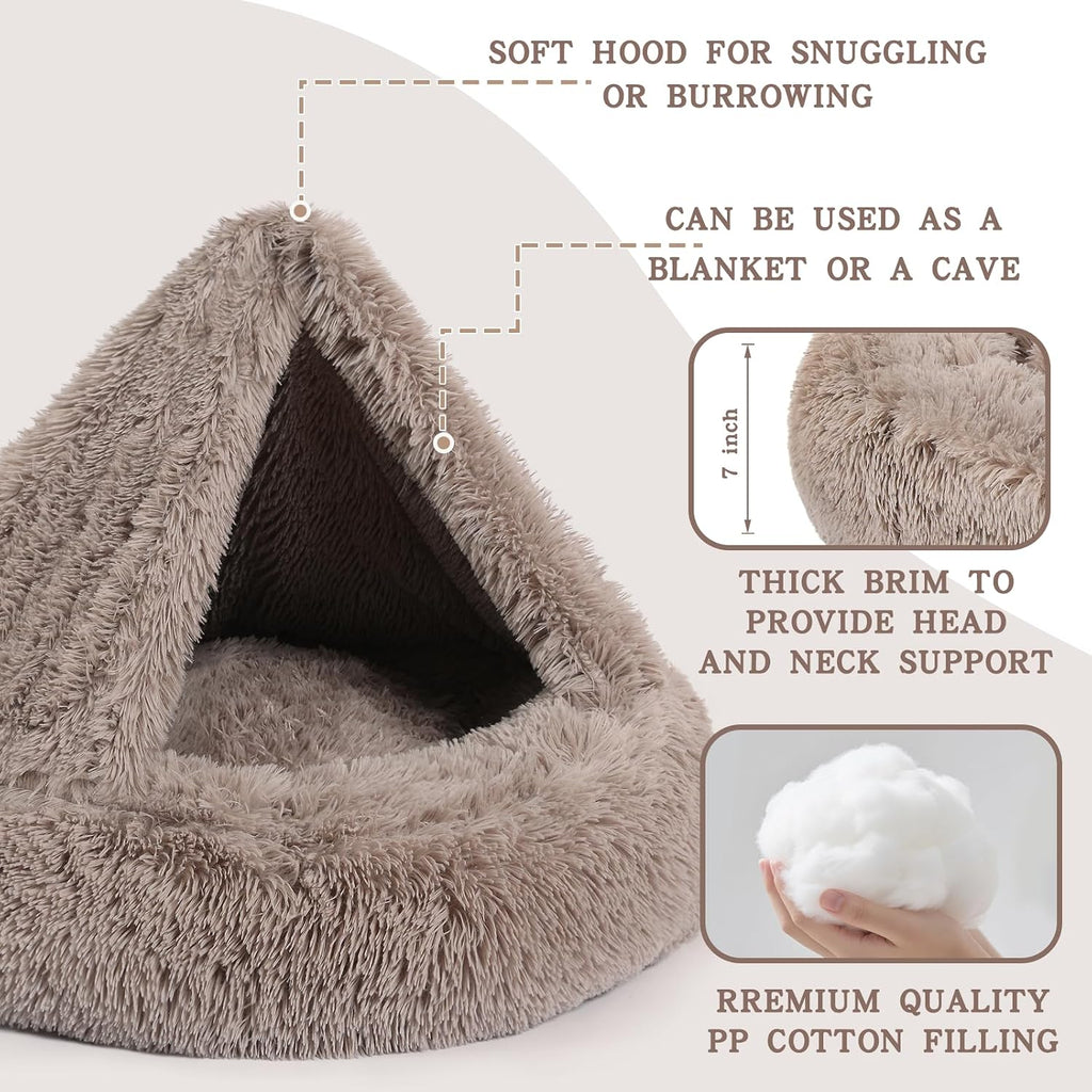 NOYAL Calming Donut Dog Bed, Hooded Cave with Blanket