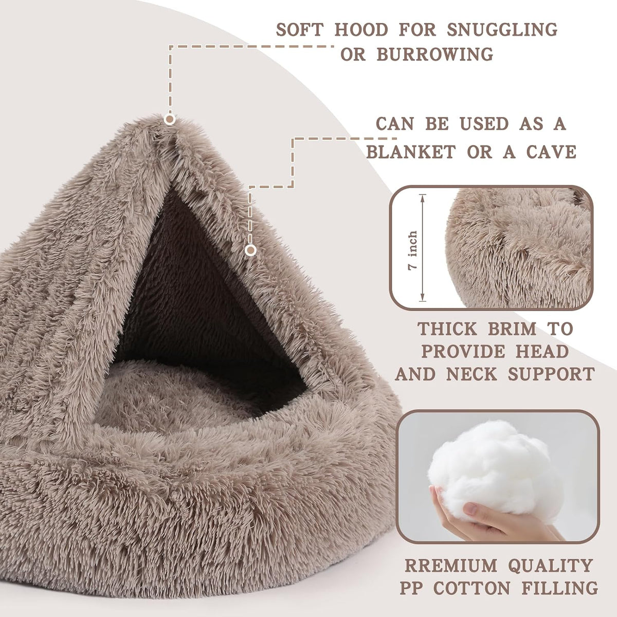 NOYAL Calming Donut Dog Bed, Hooded Cave with Blanket