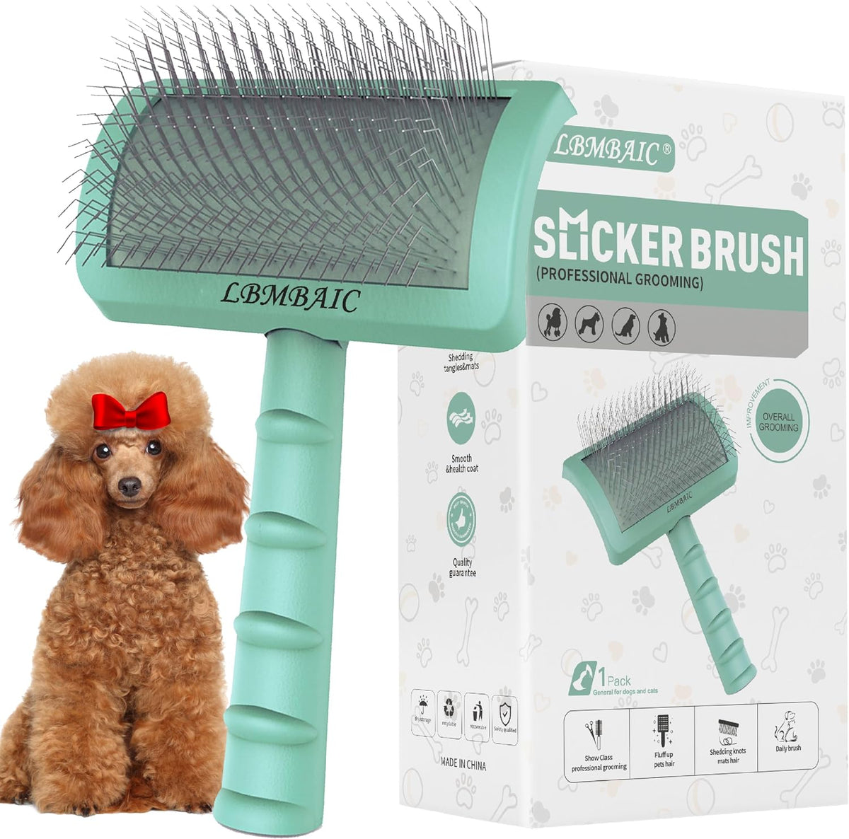 Dog Slicker Bursh for Goldendoodles Toy Poodles Fluff Shedding. | Soft Bristles,Curved Brushes for Dogs Cats,Thick Long Curly Hair Fluffy Matted Hair,Remove Tangles,Mats,Knots,Loose Fur.25mm. 