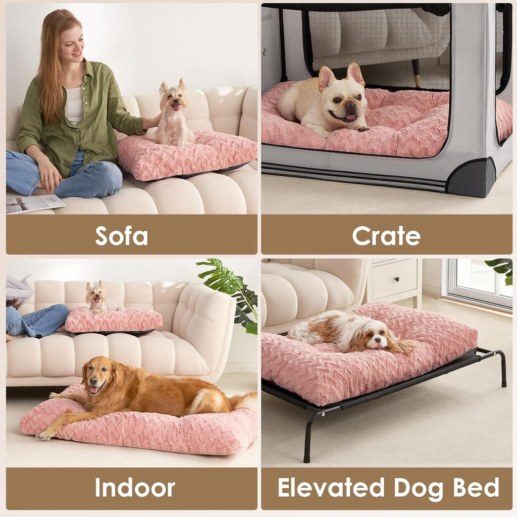 EHEYCIGA Washable Large Dog Bed for Crate, 35x23 Inch Pet Bed, Pink