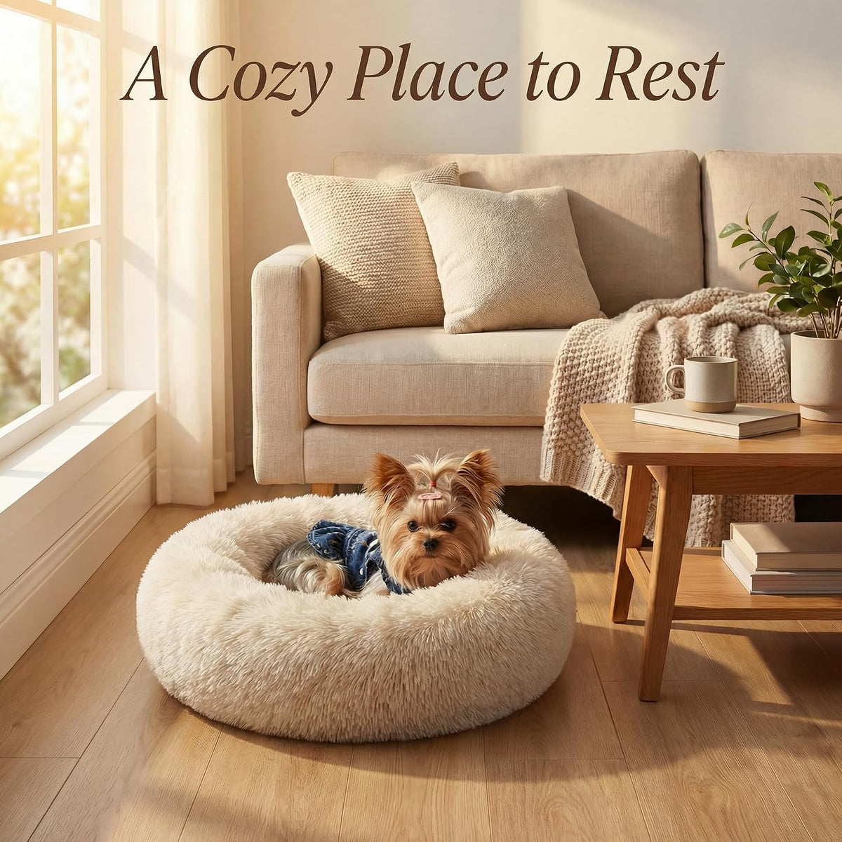 Calming Donut Small Dog Bed for Chihuahua Yorkie Maltese Shih Tzu