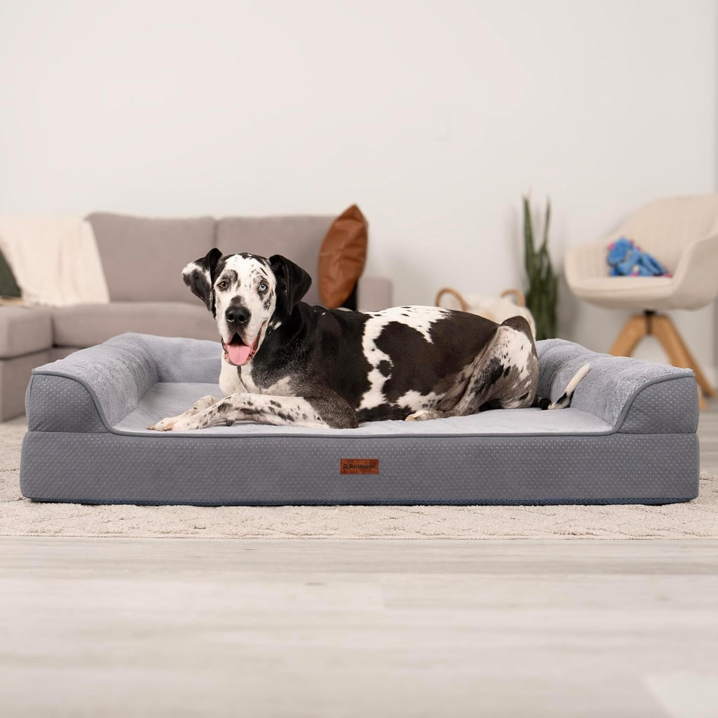 Furhaven Embossed Velvet Cooling Gel Sofa Pet Bed, Steel Blue, Jumbo Plus