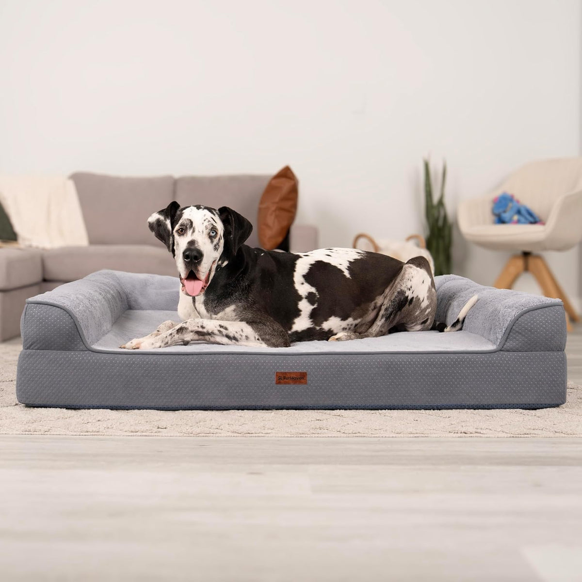 Furhaven Embossed Velvet Cooling Gel Sofa Pet Bed, Steel Blue, Jumbo Plus