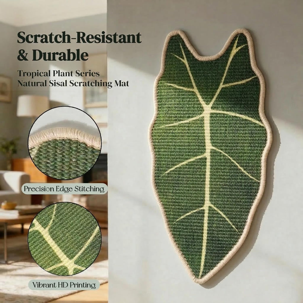 Premium Natural Sisal Botanical Leaf Cat Scratcher Mat, Extra Large Leaf-Shaped for Wall & Floor, Indoor Jungle Decor, Furniture Protector, Durable Cat Scratcher with Stylish Leaf Design (Velvet taro)