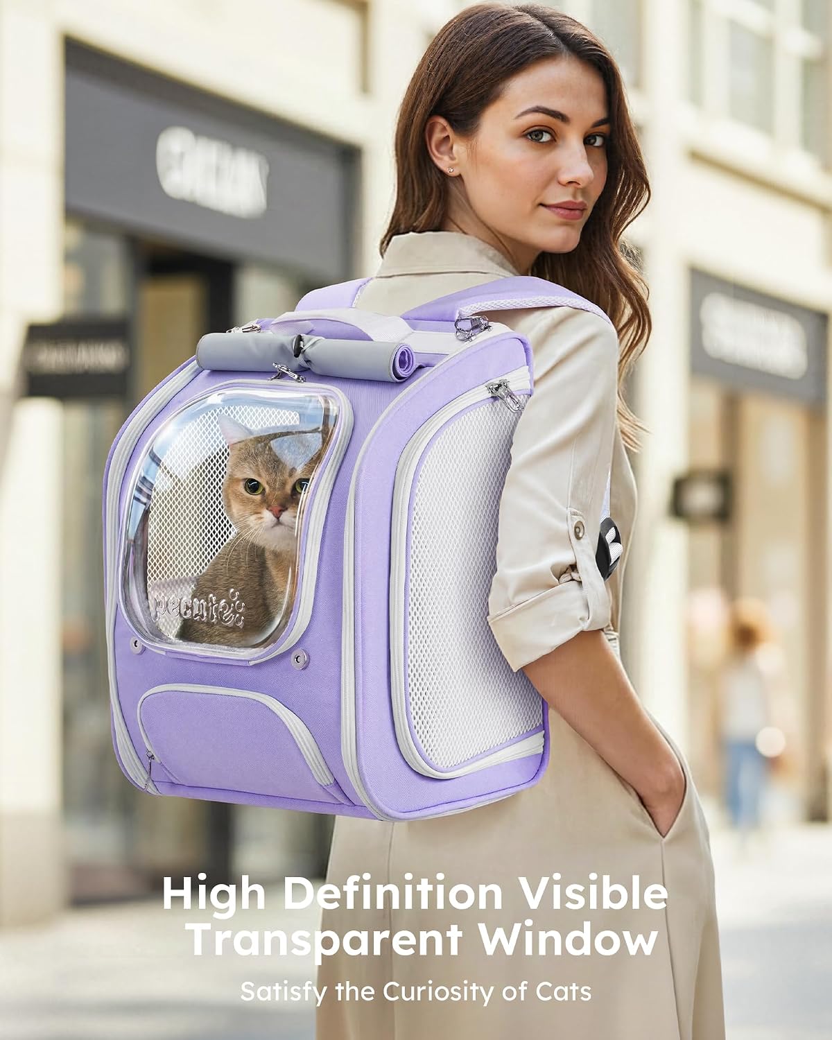 Pecute Cat Backpack Carrier,Large Space Cat Bubble Backpack,Light Purple