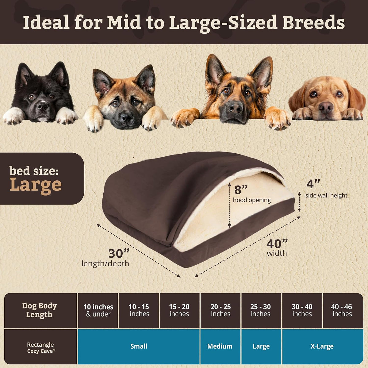 Snoozer Rectangle Cozy Cave Dog Bed, Hooded Dog Bed, Hot Fudge (L)