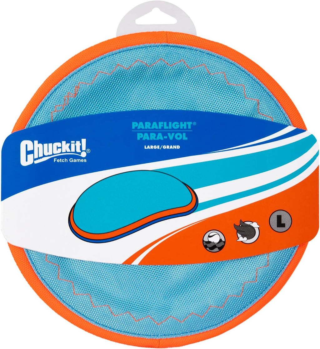 Chuckit! Paraflight Flying Disc Dog Toy - Water Floating Flyer - Durable Nylon Construction with Soft Rubber Edges - for Medium and Large Dogs - Size Large - 9.75" L x 9.75" W -,1 Count (Pack of 4)