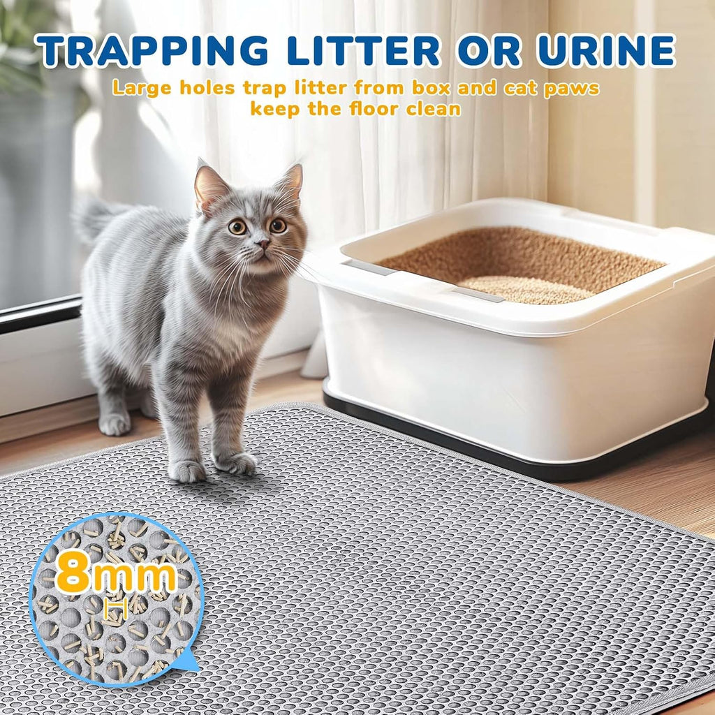 BurgeonNest Cat Litter Mat 47" x 35" XL, Washable Urine-Proof Non-Slip Gray | Machine Washable, Upgraded Felt & Fabric Material Litter Mat for Fewer Creases, Hold 3-4 Litter Boxes, Soft on Paws