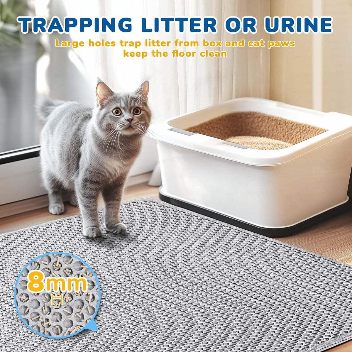 BurgeonNest Cat Litter Mat 47" x 35" XL, Washable Urine-Proof Non-Slip Gray | Machine Washable, Upgraded Felt & Fabric Material Litter Mat for Fewer Creases, Hold 3-4 Litter Boxes, Soft on Paws