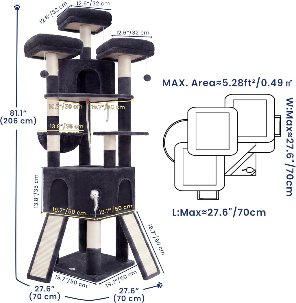 Cat Tree, 81.1" Tall Heavy Duty Cat Tower for Large Cats VCT032G