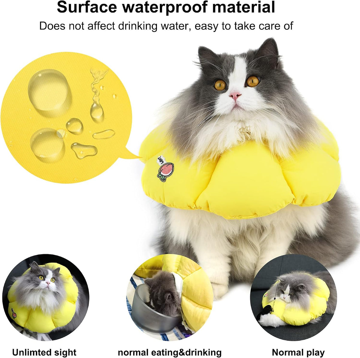 HiDREAM Cat Cone Collar,Cute Waterproof Elizabethan e Collar for Cats,Anti-Bite Lick Wound Healing Safety Cat Recovery Collar,Yellow Flower All-Season Style