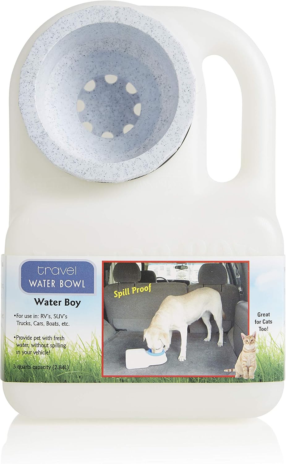 Lixit® Water Boy Portable Travel Dog Bowl - 3 Quart Spill Free Self Filling Pet Water Bowl - Made in USA (White, 2 Pack) 
