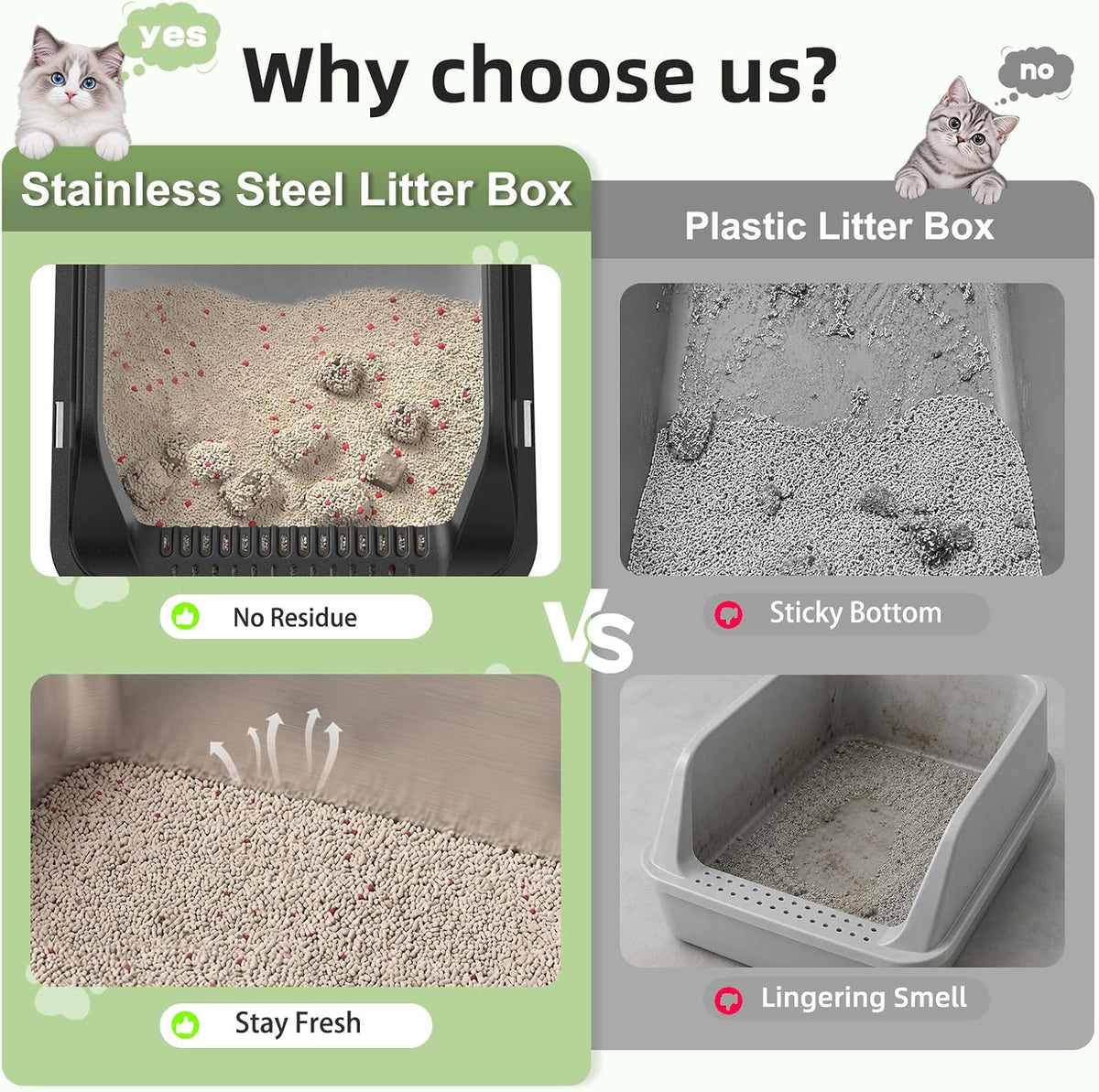 FURTIME Stainless Steel Litter Box with Lid, High Sided Metal Litter Box