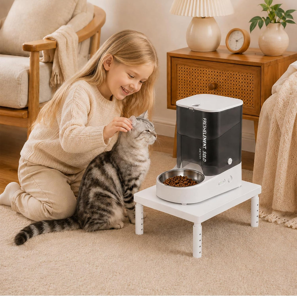 ECOLOVI Height-Adjustable Cat Food Stand, Elevated Cat Feeder Stand for Automatic Feeder & Bowls, Lifted Cat Food Table Station, Raises Feeder/Bowl, Relieves Spine and Joints Noticeably, White